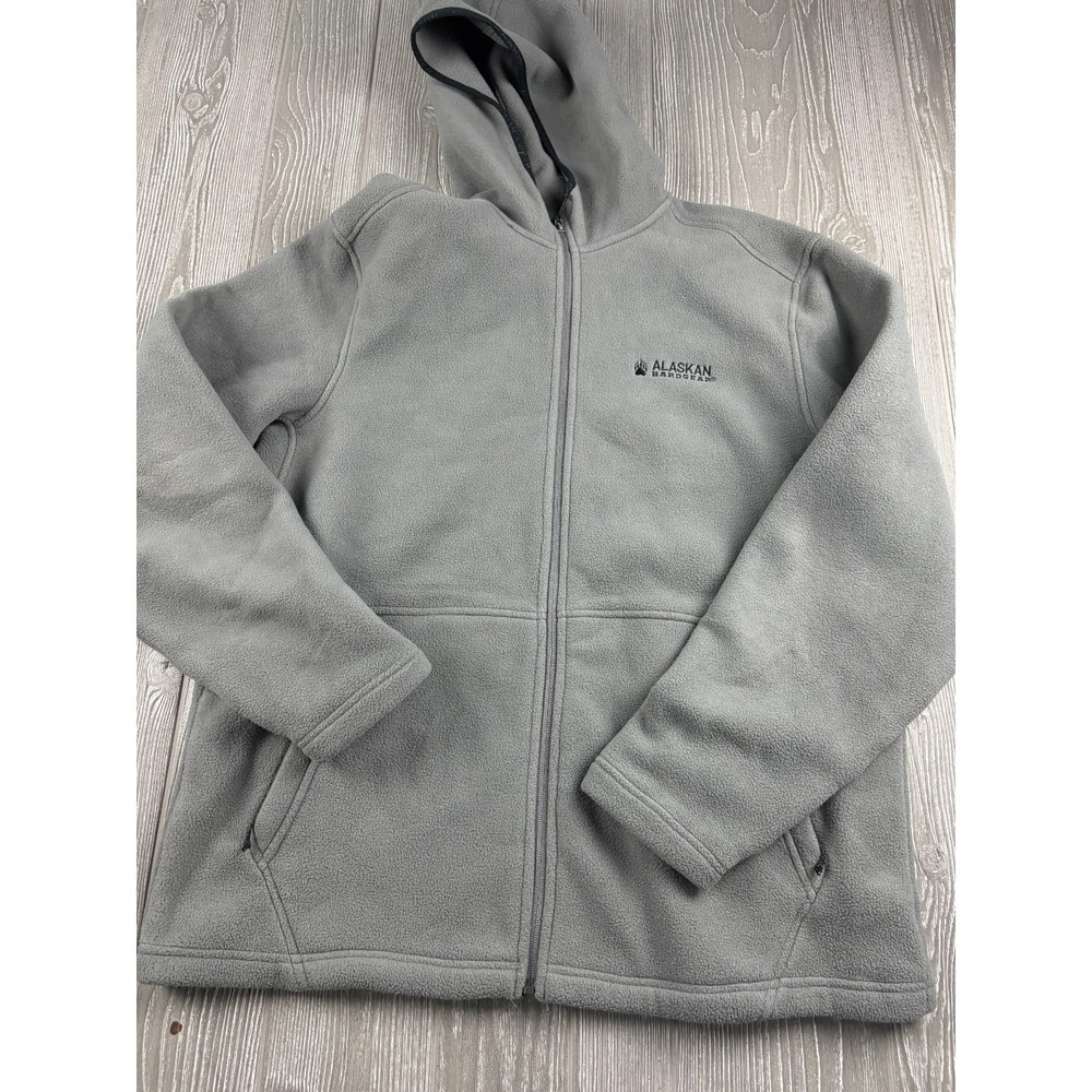 Alaskan Hardgear Jacket Mens Large Gray Hooded Fleece Full Zip Hiking Layer